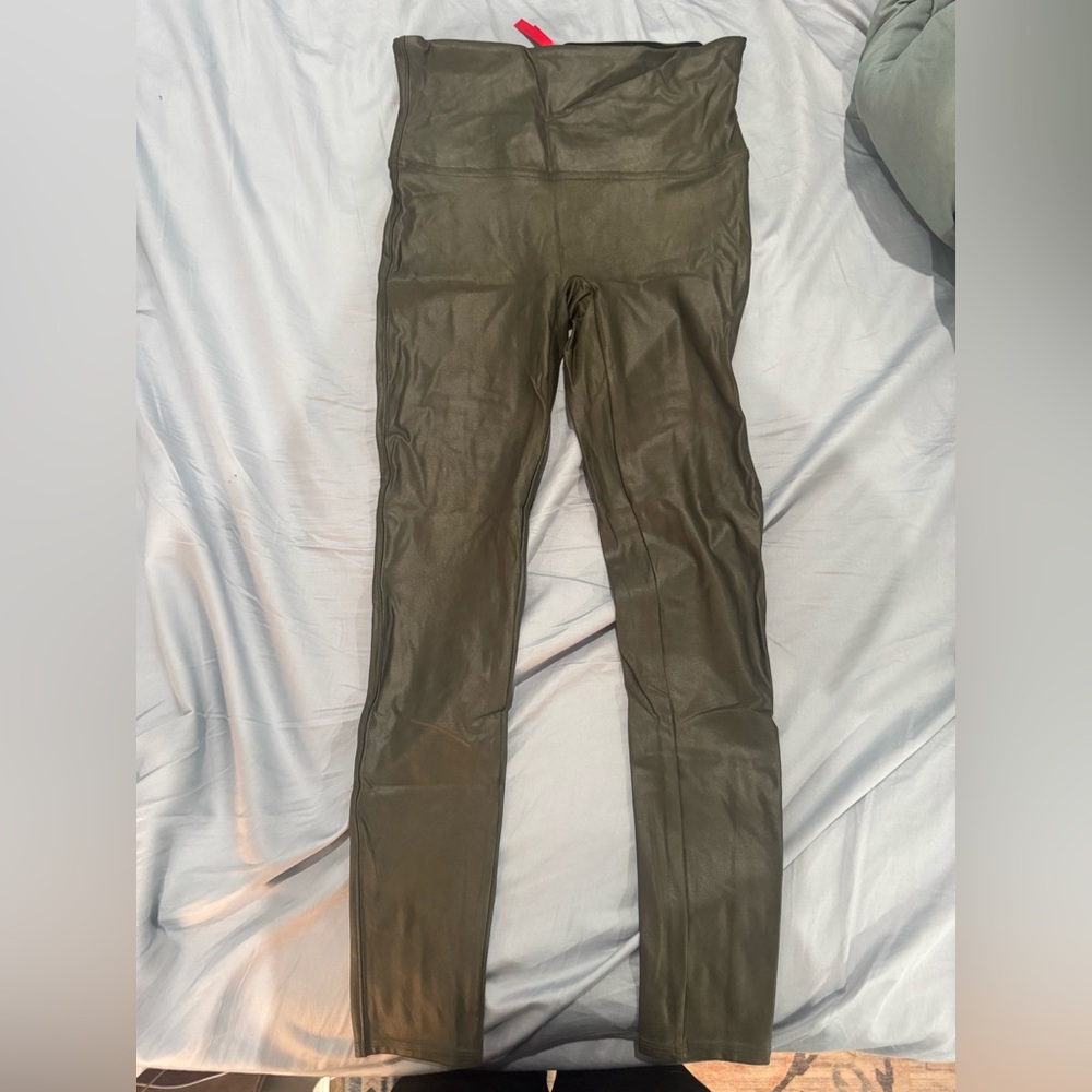 Spanx Olive green metallic leggings